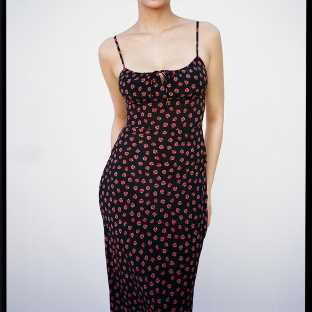 Realisation Par Black Dress with Red Floral Design